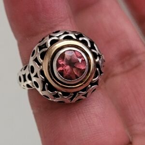 Vintage 925 14k Sterling  Silver Gold Tourmaline Heavy  Ring